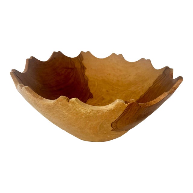 Vintage Scalloped Wood Centerpiece Bowl For Sale