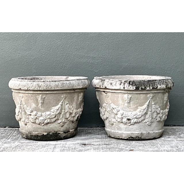 Vintage Cast Concrete Swag Planters - A Pair For Sale - Image 9 of 12