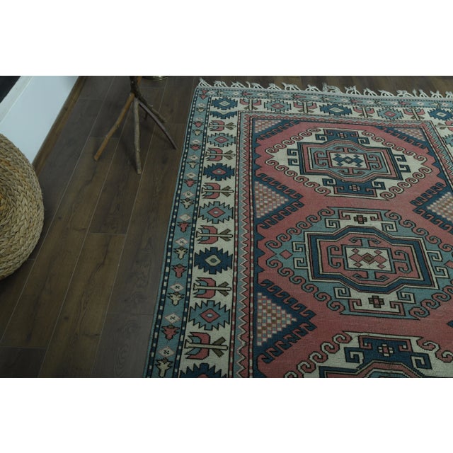 Textile 1970s Vintage Turkish Oushak Handmade Wool Cotton Pink Area Rug For Sale - Image 7 of 11