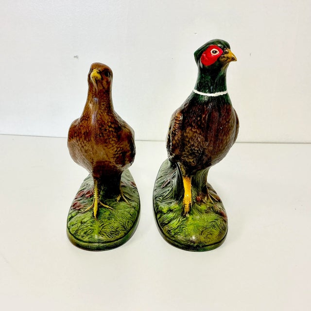 American 1973 Boho Chic Americana Folk Art Ceramic Pheasants - A Pair, Thanksgiving For Sale - Image 3 of 16