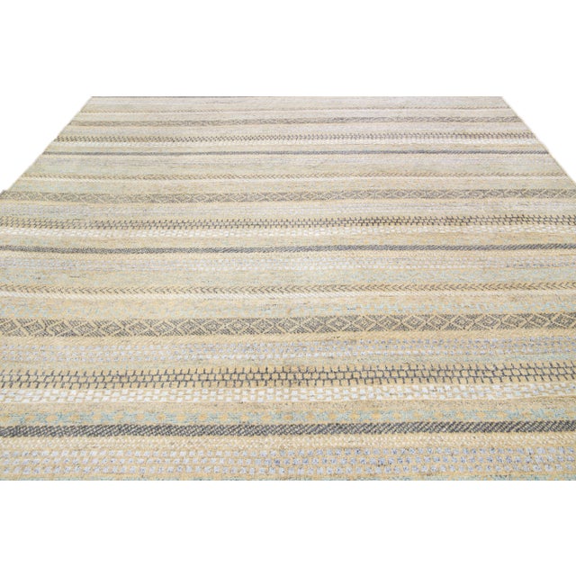 Modern Modern Apadana's Safi Collection Handmade Stripe Designed Wool Rug For Sale - Image 3 of 11