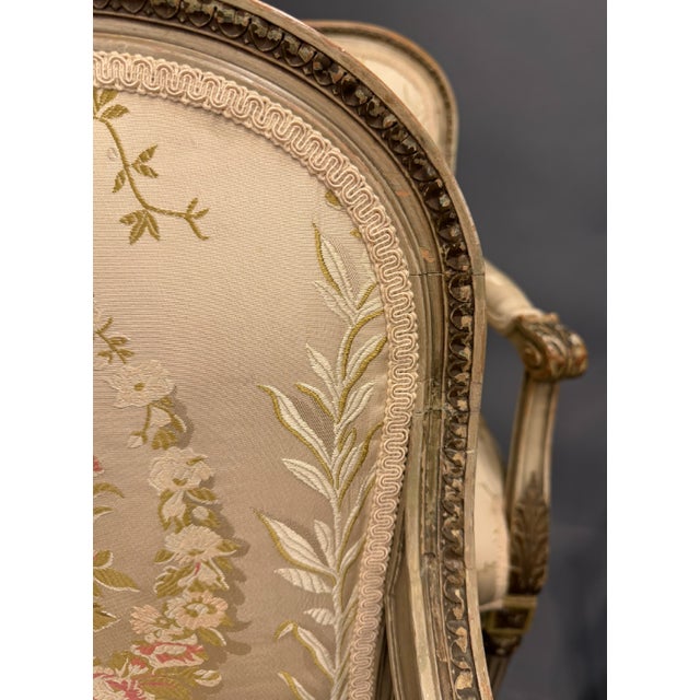 19th Century French Louis XVI Polychrome & Parcel-Gilt Armchairs, Set of 4 For Sale - Image 9 of 11
