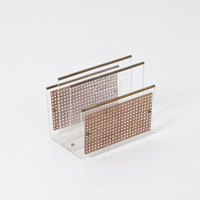 Acrylic Glass and Rattan Magazine Stand, 1970s For Sale - Image 6 of 18