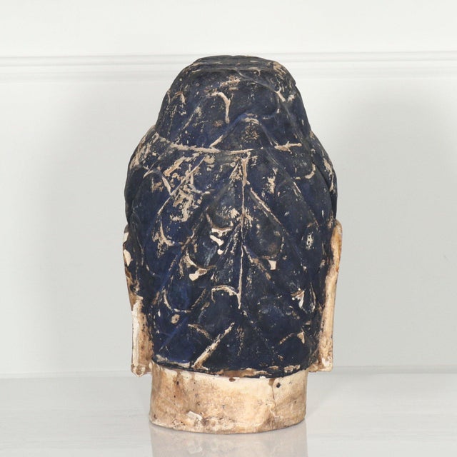 Early 20th Century Early 20th century Large Scale Carved Polychrome Burmese Buddha Head Bust For Sale - Image 5 of 10