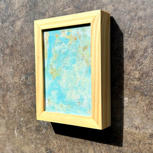 Vintage Boho Minuarture Abstract Painting in Wooden Frame For Sale - Image 4 of 8