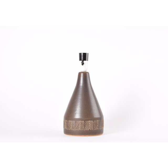 Mid-Century Modern Danish Ceramic Table Lamp with Brown Glaze and Zig Zag Decor from Michael Andersen & Søn, 1960s For Sale - Image 3 of 13