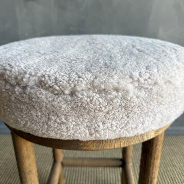 Wood Brock Counter Stool in White Oak and 100% Genuine Shearling in Natural For Sale - Image 7 of 9