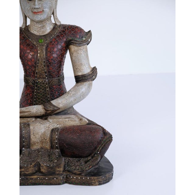 Wood Buddha Figure in Carved Wood, Thailand, 1920s For Sale - Image 7 of 8