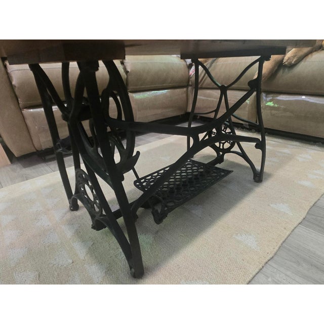 Industrial 1920s Live Edge Sofa Table - Reclaimed Standard Sewing Machine Base For Sale - Image 3 of 5