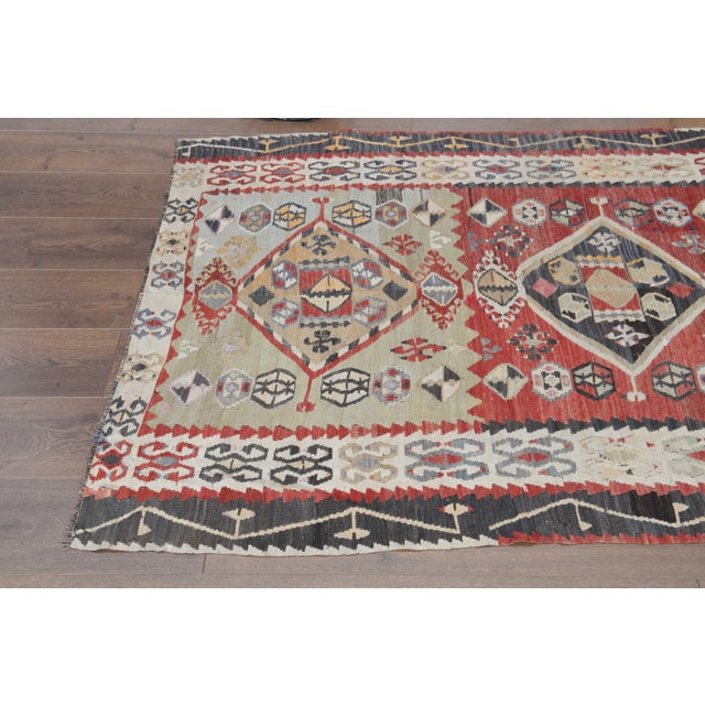 1970s Vintage Handmade Wool Cotton Red Runner Rug For Sale In San Francisco - Image 6 of 11