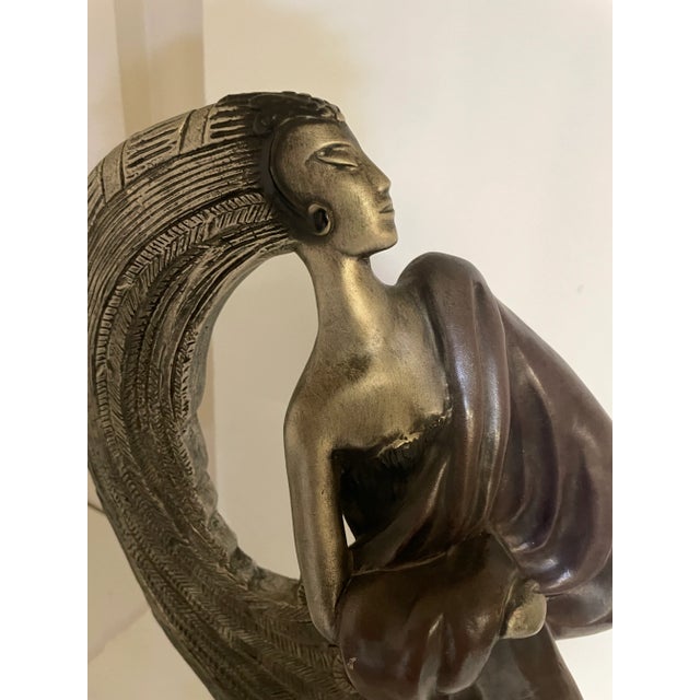 Bronze Claude Le Clerc Art Deco Lady Sculpture by Austin Productions, 1986, Hollywood Regency For Sale - Image 8 of 10