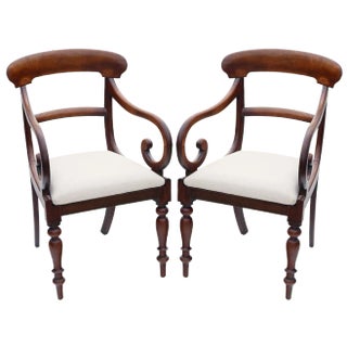 Set of Antique Mahogany Scroll Arm Elbow Chairs For Sale