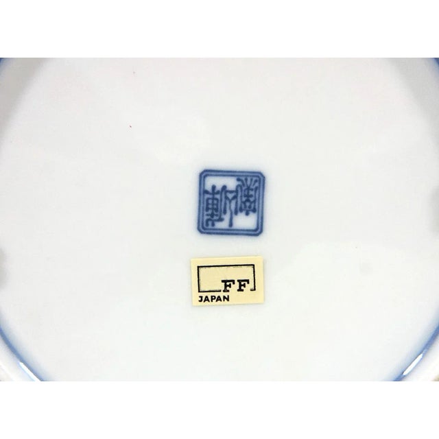 Ceramic Vintage Japanese Blue and White Porcelain Dragon Bowl or Plate With Flowers For Sale - Image 7 of 7