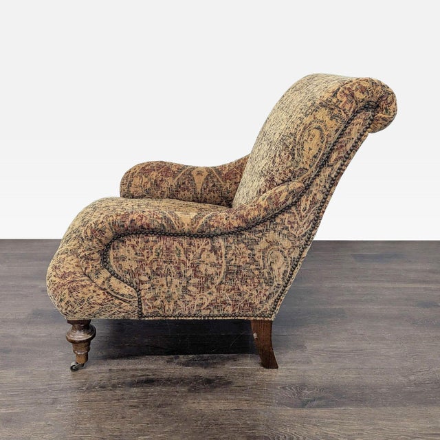 Lee Industries Lee Industries Patterned Lounge Chair With Wooden Legs For Sale - Image 4 of 9