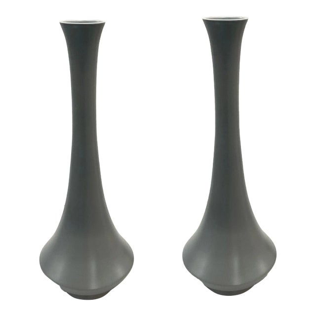 Global Views Modern Gray Ceramic Kyoto Vases Pair For Sale