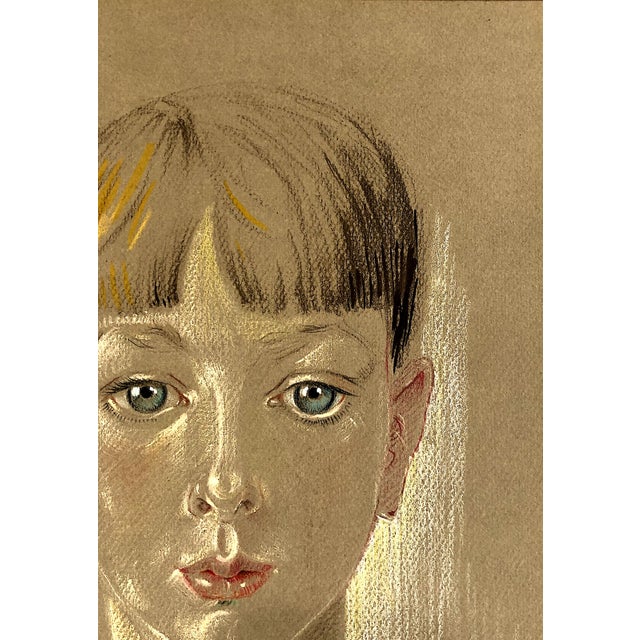 Mid-Century Modern A 1935 Young Girl’s Portrait in Pastels on Paper, Signed For Sale - Image 3 of 7