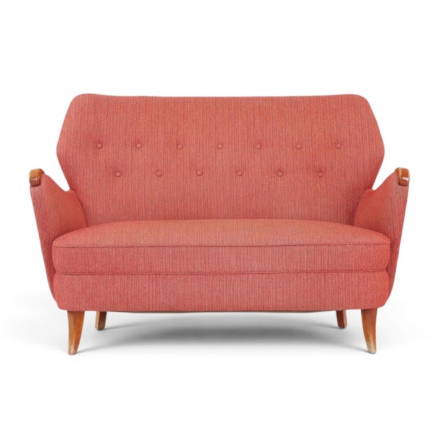 A stunning 1940s Scandinavian modern loveseat in original copper blush wool upholstery a rare, intact survivor from the...