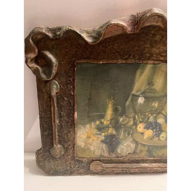 Yellow 19th Century French Still Life Oil Painting on Ornate Carved Wood, Signed. For Sale - Image 8 of 12