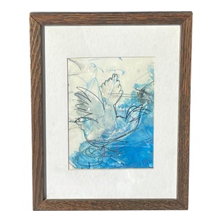 1960s Picasso-Esque Flying Dove Painting For Sale