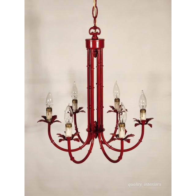Vintage Faux Bamboo Pagoda Hollywood Regency Birdcage 6 Light Chandelier For Sale - Image 4 of 12