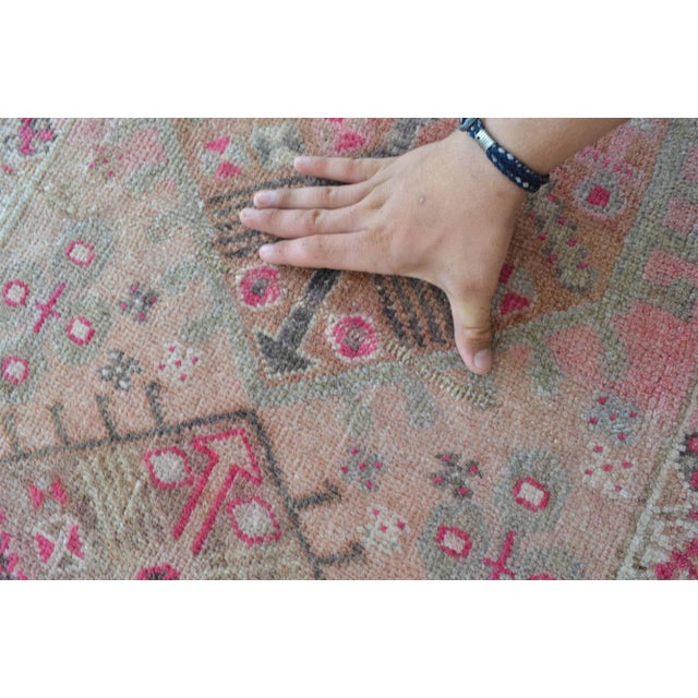 Hand-Knotted Distressed Turkish Runner Rug . Low Pile Full Tribal Design Runner Rug 2′9″ × 12′3″ For Sale - Image 12 of 12