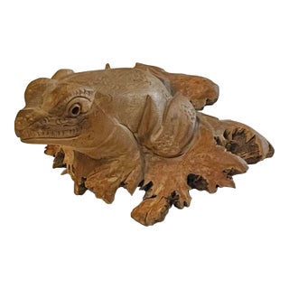 Chinese Live Edge Carved Root Wood Frog Feng Shui For Sale