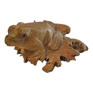 Chinese Live Edge Carved Root Wood Frog Feng Shui