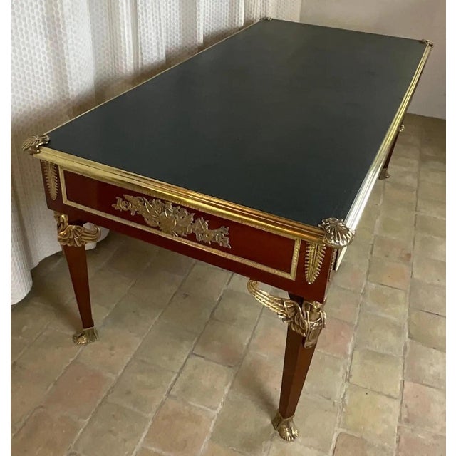 Wood 19th Century French Mahogany Bureau Plat With Gilt Bronze Mounts, Empire Style Desk For Sale - Image 7 of 8