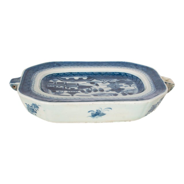Antique Chinese Qing Canton Blue & White Export Porcelain Warming Dish 1800 For Sale In Portland, OR - Image 6 of 15