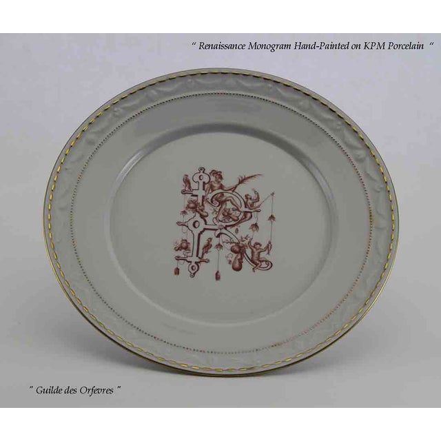 Ceramic 1990’s Vintage/New Hand-Painted 3-Piece Place-Setting Renaissance Monogram R For Sale - Image 7 of 13