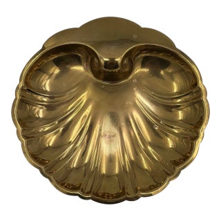 Vintage XL 14" Wide Brass Scallop Shell Tray, Platter, or Wall Decor For Sale