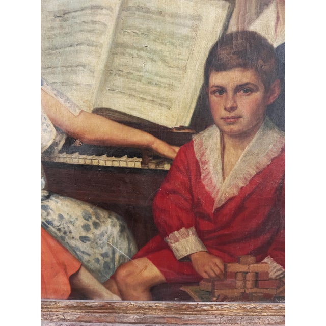 1920s Antique Extra Large Portrait of a Family Oil Painting- 42 X 56”, Framed For Sale - Image 11 of 12