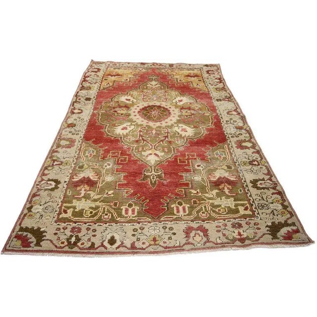 French Distressed Vintage Turkish Oushak Accent Rug - 3′2″ × 5′9″ For Sale - Image 3 of 7