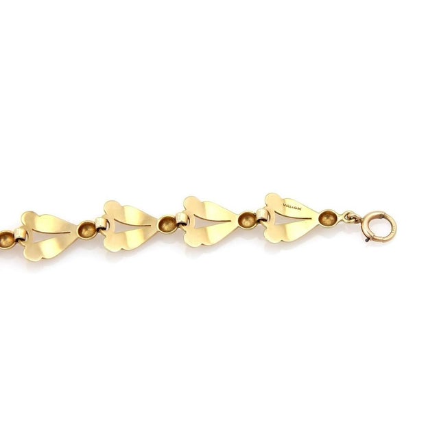 Mid 20th Century Leaf & Bead 14k Yellow Gold Link Bracelet For Sale - Image 4 of 4