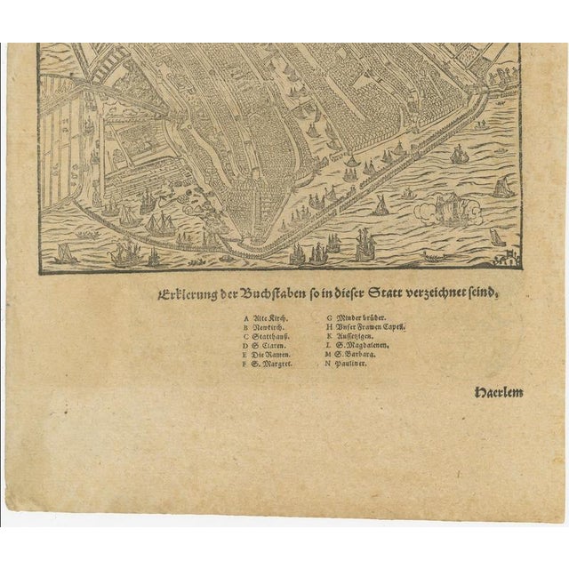 Antique Woodcut Haarlem Map by Sebastian Münster, 1575 For Sale - Image 6 of 12