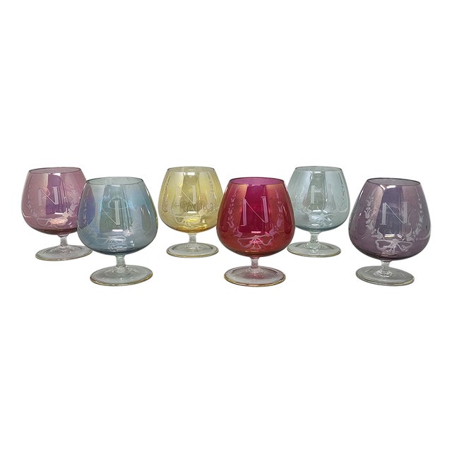 Italian Colored Glasses in Crystal, 1960s, Set of 6 For Sale