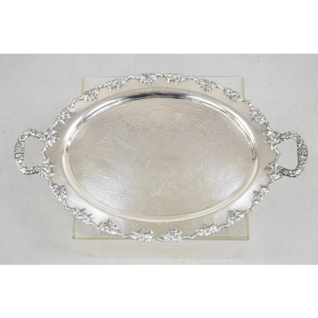 Vintage Crescent 1082 Victorian Style Silver Plated Oval Serving Platter Tray. Circa Mid 20th Century. Measurements: 1.5 "...
