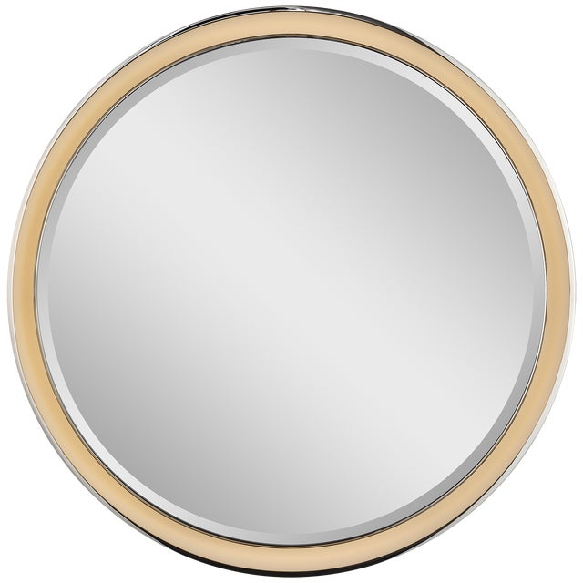 Thomas O'Brien for Visual Comfort Signature Tricia 30" Illuminated Round Mirror in Matte White and Polished Nickel For Sale