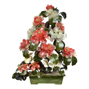 Vintage Handmade Rare Monumental Jade Gemstone Carved Botanical Bonsai Tree in Stone Planter