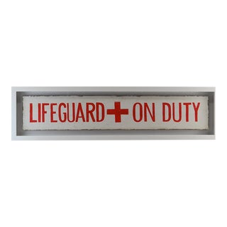 Framed 50" Hand Painted Life Guard Sign Coastal Wall Decor, Antique For Sale