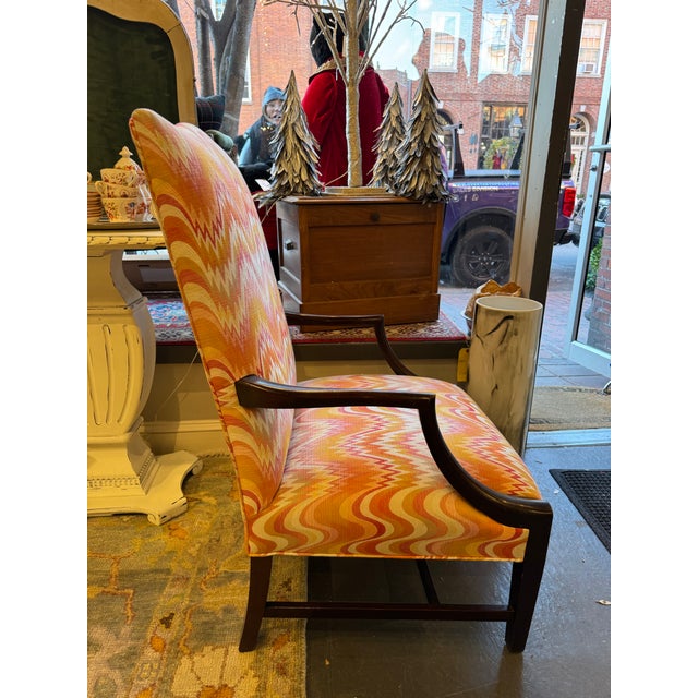 Antique Mahogany Lolling Chair With Decorator Fabric For Sale - Image 4 of 5