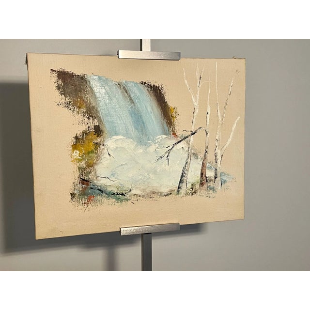 A 1970's vintage landscape of a waterfall abstract and freestanding amongst a natural canvas background. Exquisite palette...