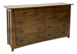 Mission Quarter Sawn Oak 9 Drawer Dresser - Walnut Stain