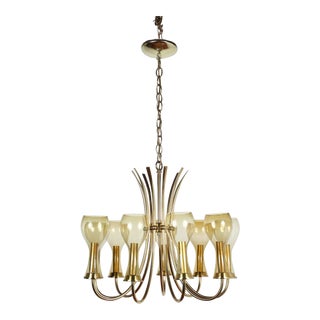 Mid-Century Brass & Glass Italian Fixture For Sale