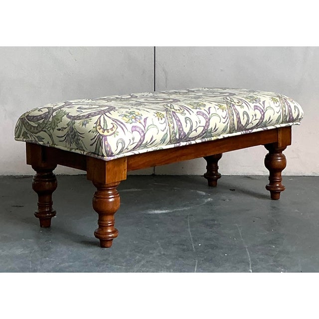 English Vintage Boho Turned Wood Bench For Sale - Image 3 of 5