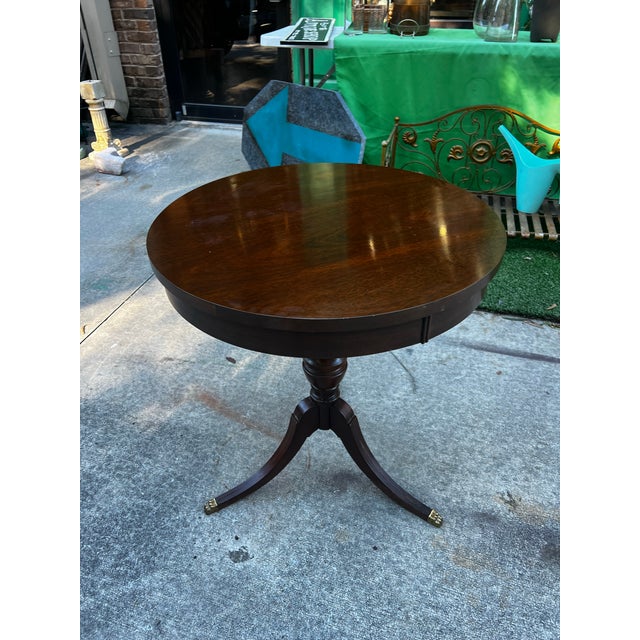 1970s 1970s Mid Century Modern Wooden Round Side Table With Brass Claw Feet For Sale - Image 5 of 6