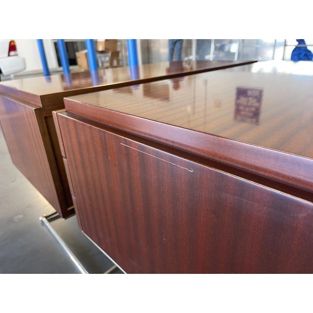 Architectural Italian Modern Nightstands With Brushed Stainless X-Form Bases – A Pair For Sale - Image 14 of 18