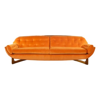 Mid-20th Century MCM Adrian Pearsall Style Gondola Sofa Orange Velveteen Fabric For Sale