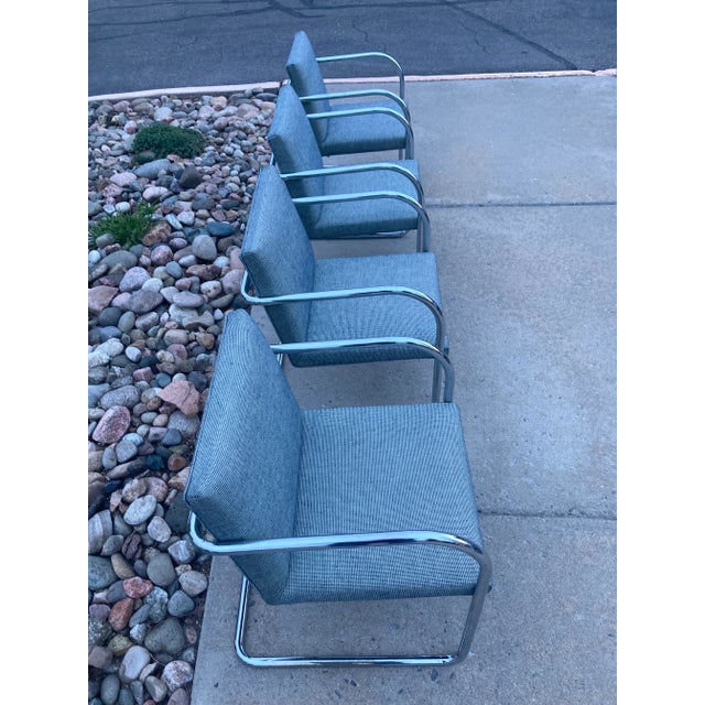 Ink Blue Set of 4 Tubular Chrome “Brno” Chairs Ludwig Mies Van Der Rohe for Thonet For Sale - Image 8 of 13