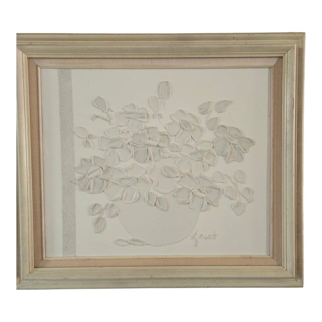 Vintage Carole Gerst Textured Floral Art Impasto Oil Painting Framed in Light Wood Signed For Sale
